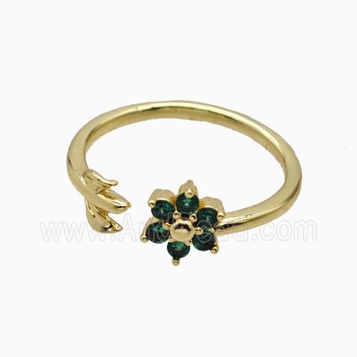 Copper Leaf Flower Rins Pave Zirconia Gold Plated
