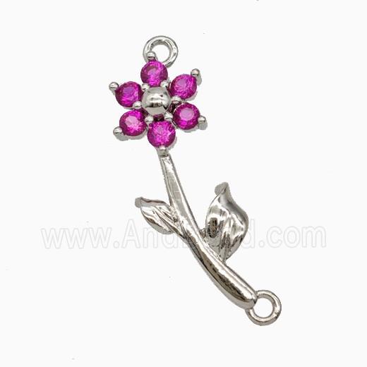 Copper Flower Pendant Pave Zirconia 2loops Platinum Plated
