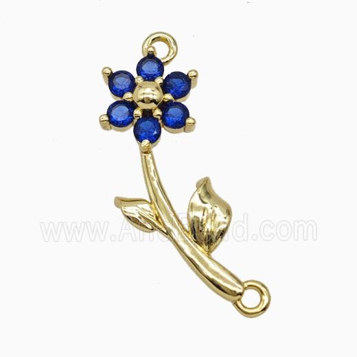 Copper Flower Pendant Pave Zirconia 2loops Gold Plated
