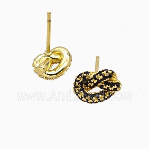 Copper Knot Stud Earrings Pave Zirconia Gold Plated