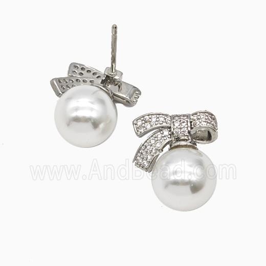 Copper Knot Stud Earrings Pave Zirconia Resin Platinum Plated