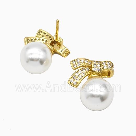 Copper Earring Studs Pave Zircon, Gold Plated