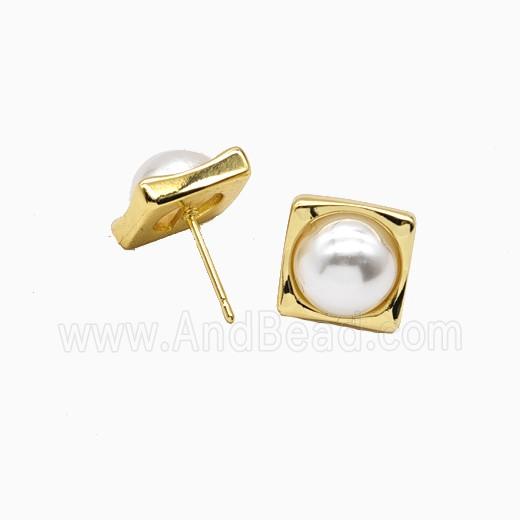 Copper Stud Earrings Pave Resin Gold Plated