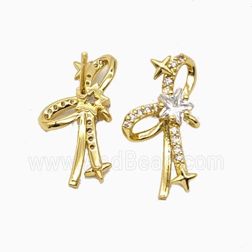 Copper Bowknot Stud Earrings Pave Zirconia Gold Plated