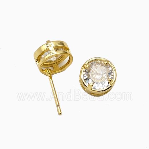Copper Stud Earrings Pave Zirconia Gold Plated