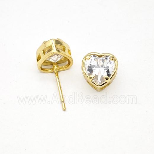 Copper Heart Stud Earrings Pave Zirconia Gold Plated