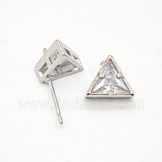 Copper Triangle Stud Earrings Pave Zirconia Platinum Plated