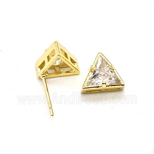 Copper Triangle Stud Earrings Pave Zirconia Gold Plated