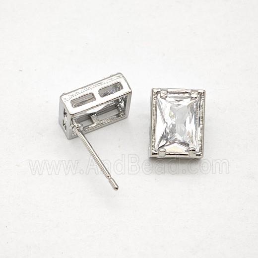 Copper Rectangle Stud Earrings Pave Zirconia Platinum Plated