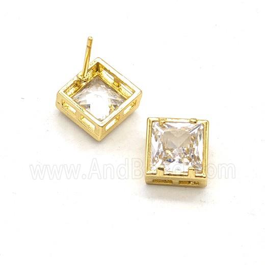Copper Square Stud Earrings Pave Zirconia Gold Plated