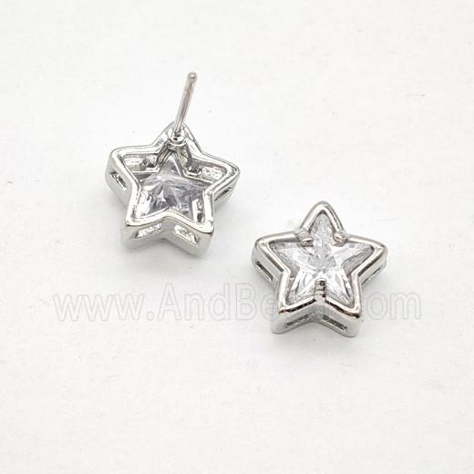 Copper Star Stud Earrings Pave Zirconia Platinum Plated