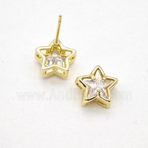 Copper Star Stud Earrings Pave Zirconia Gold Plated