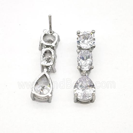 Copper Stud Earrings Pave Zirconia Platinum Plated