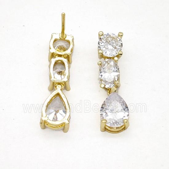 Copper Stud Earrings Pave Zirconia Gold Plated
