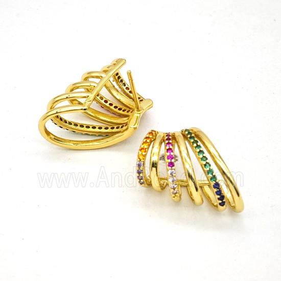 Copper Earring Studs Pave Zircon, Gold Plated