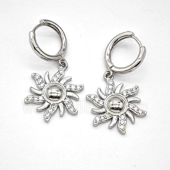 Copper Sun Hoop Earrings Pave Zirconia Platinum Plated