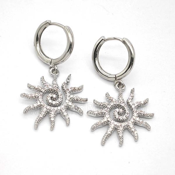 Copper Sun Hoop Earrings Pave Zirconia Platinum Plated