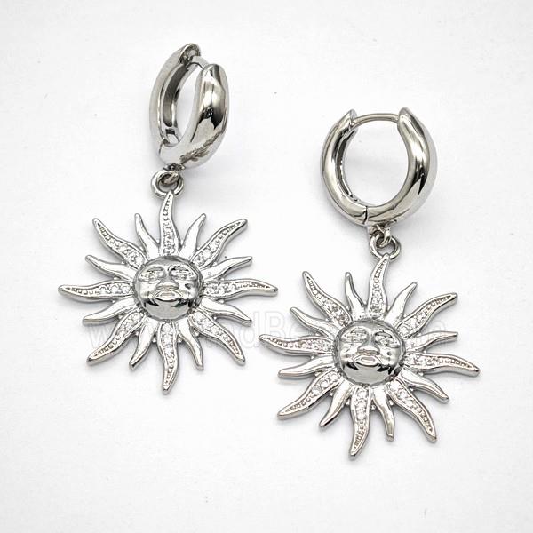 Copper Sun Hoop Earrings Pave Zirconia Platinum Plated