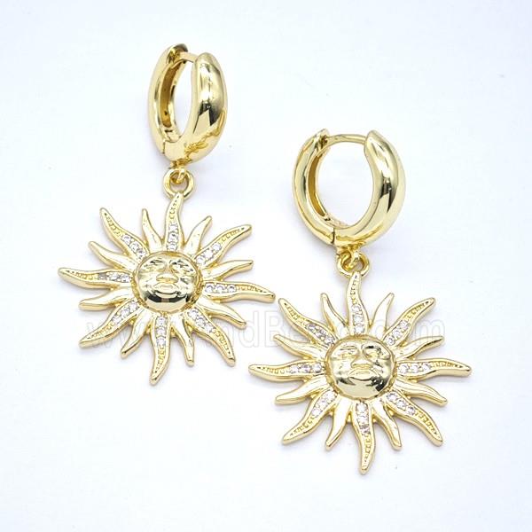 Copper Sun Hoop Earrings Pave Zirconia Gold Plated
