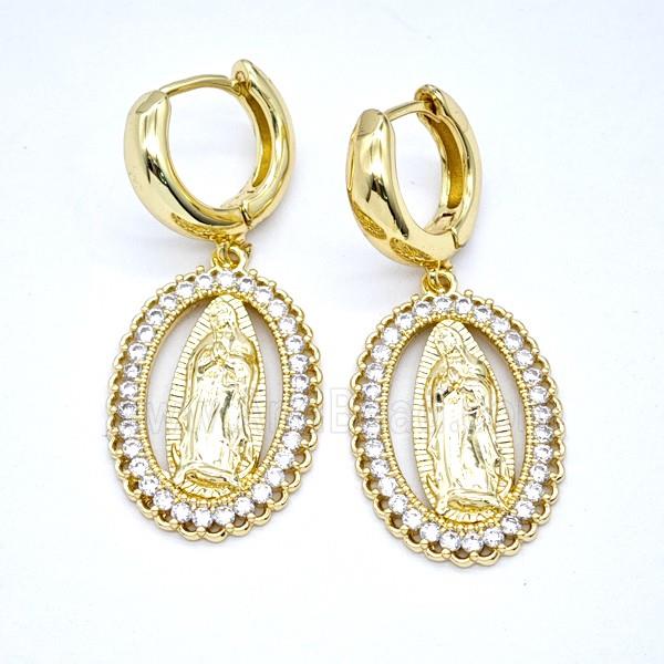 Copper Vrigin Mary Hoop Earrings Pave Zirconia Gold Plated