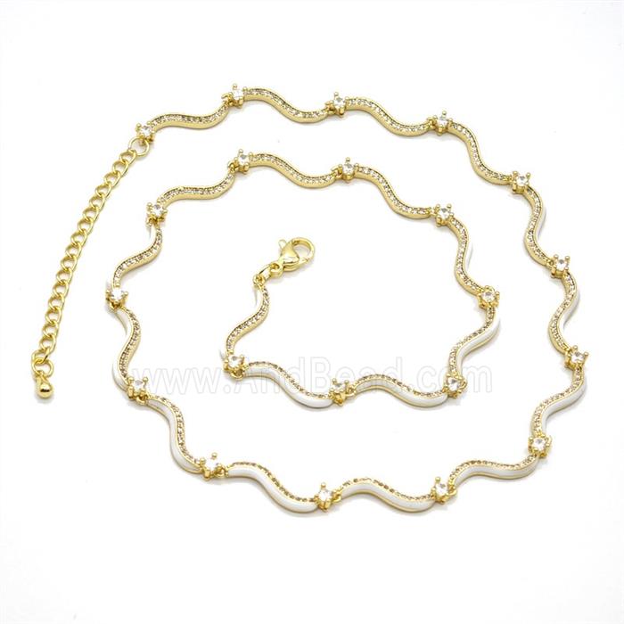 Copper Necklace Pave Zironia White Enamel Gold Plated