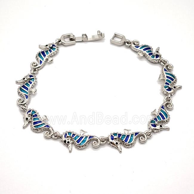 Copper Seahorse Bracelet Enamel Platinum Plated
