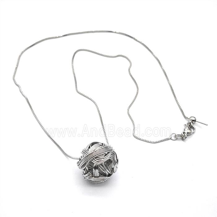 Copper Wire Round Ball Necklace Platinum Plated