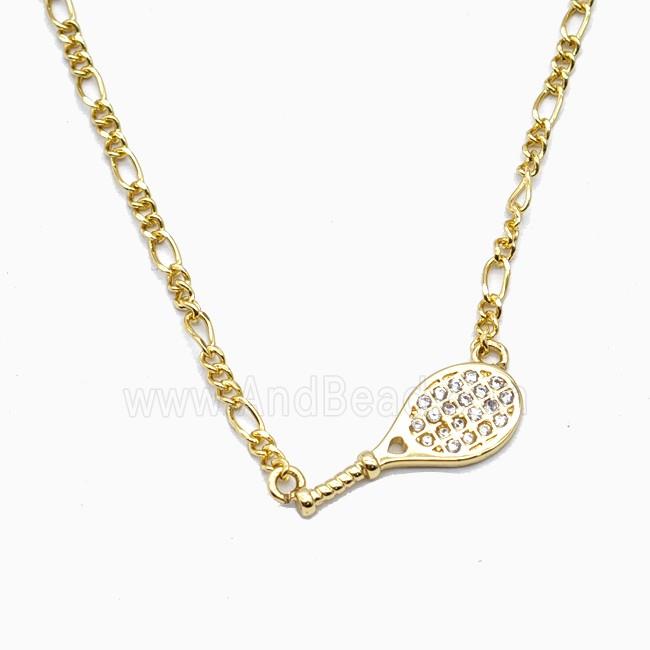 Tennis Racket Copper Necklace Pave Zirconia Sports Gold Plated