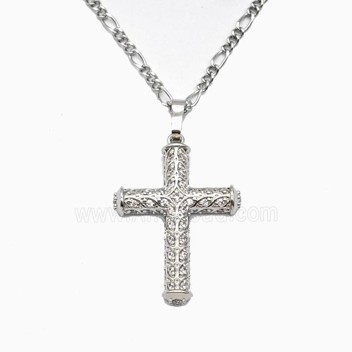 Copper Cross Necklace Pave Zirconia Platinum Plated