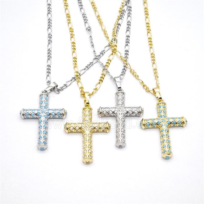 Copper Cross Necklace Pave Zirconia Mixed