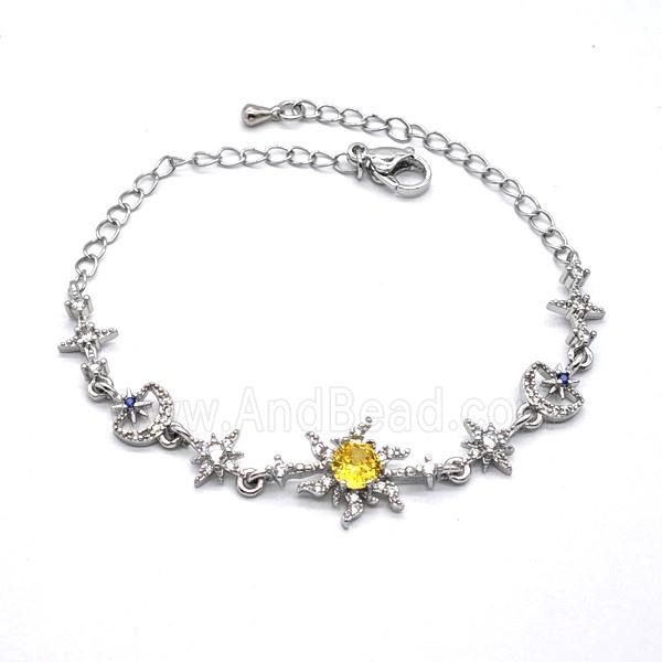 Copper Flower Bracelet Pave Zirconia Platinum Plated