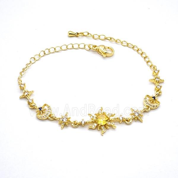 Copper Flower Bracelet Pave Zirconia Gold Plated
