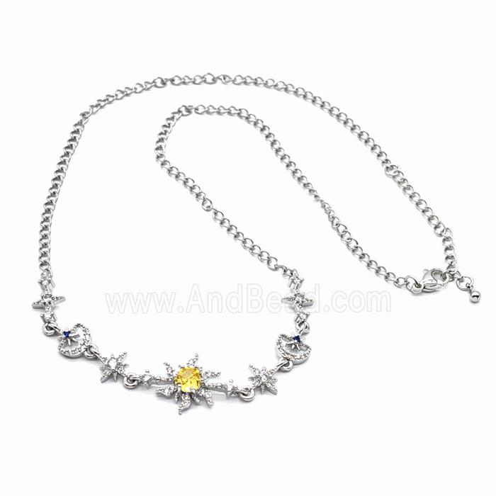 Copper Flower Necklace Pave Zirconia Platinum Plated
