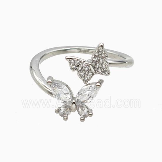 Copper Butterfly Rings Pave Zirconia Platinum Plated