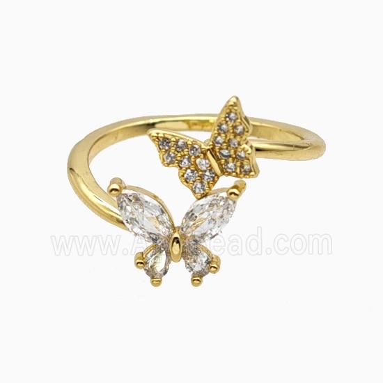 Copper Butterfly Rings Pave Zirconia 18K Gold Plated