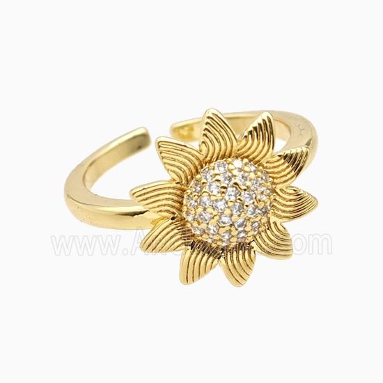 Copper Sunflower Ring Pave Zirconia 18K Gold Plated