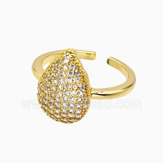 Copper Teardrop Ring Pave Zirconia 18K Gold Plated