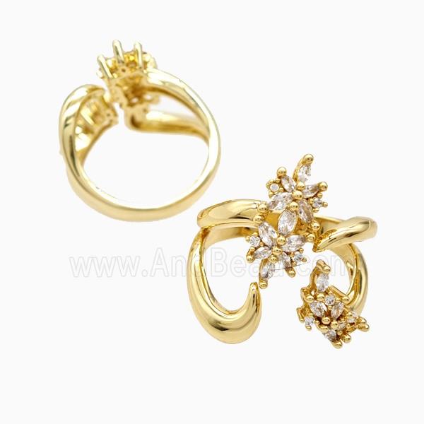 Copper Flower Rings Pave Zirconia 18K Gold Plated
