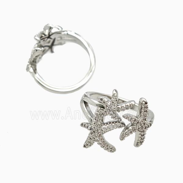 Copper Starfish Rings Pave Zirconia Platinum Plated