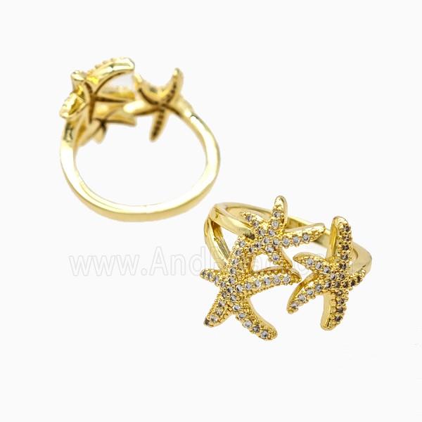 Copper Starfish Rings Pave Zirconia 18K Gold Plated