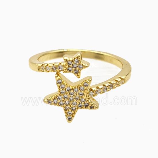 Copper Star Rings Pave Zirconia 18K Gold Plated