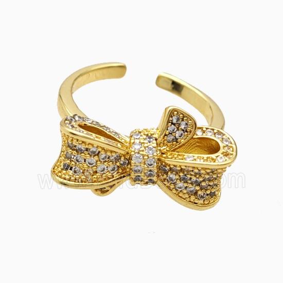Copper Bowknot Rings Pave Zirconia 18K Gold Plated
