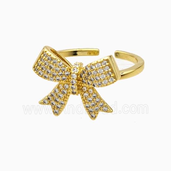 Copper Bowknot Rings Pave Zirconia 18K Gold Plated
