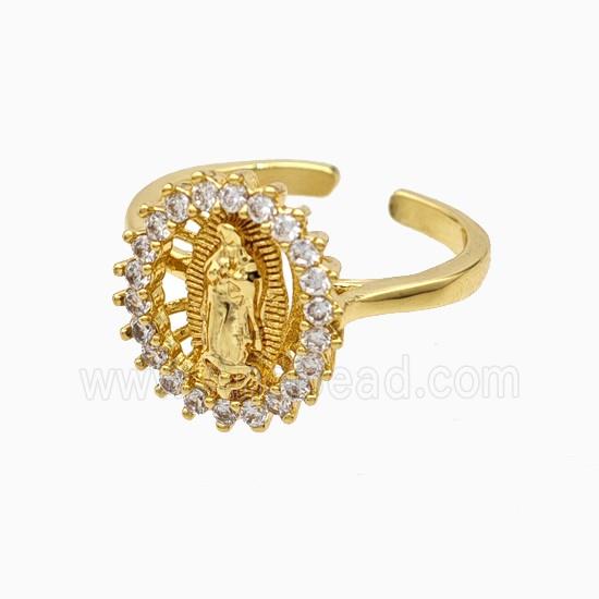 Copper Virgin Mary Rings Pave Zirconia 18K Gold Plated