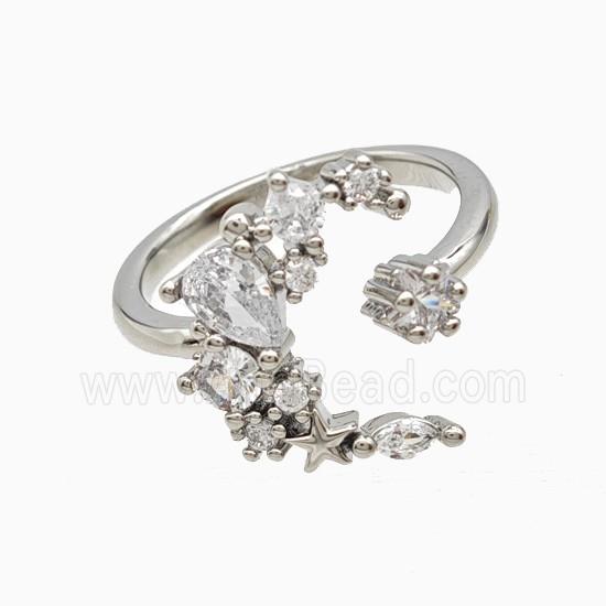 Copper Moon Rings Pave Zirconia Platinum Plated