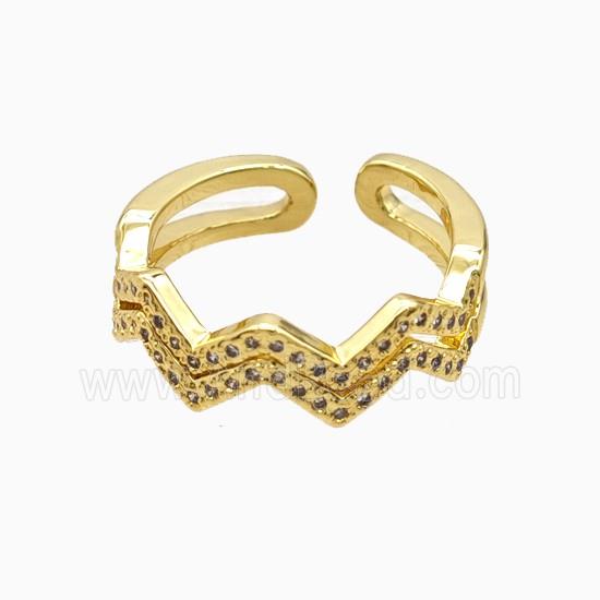 Copper Rings Pave Zirconia Wave 18K Gold Plated