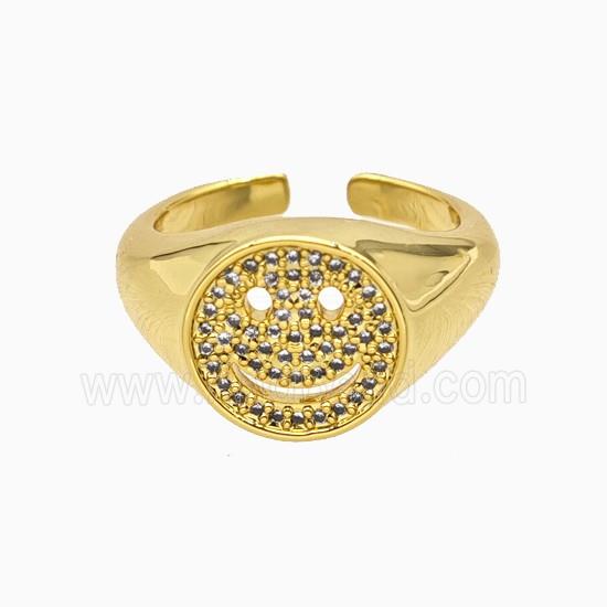 Copper Emoji Rings Pave Zirconia Smileface 18K Gold Plated