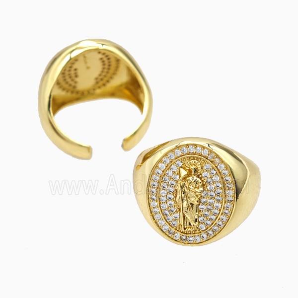 Copper Saint Jude Rings Pave Zirconia 18K Gold Plated