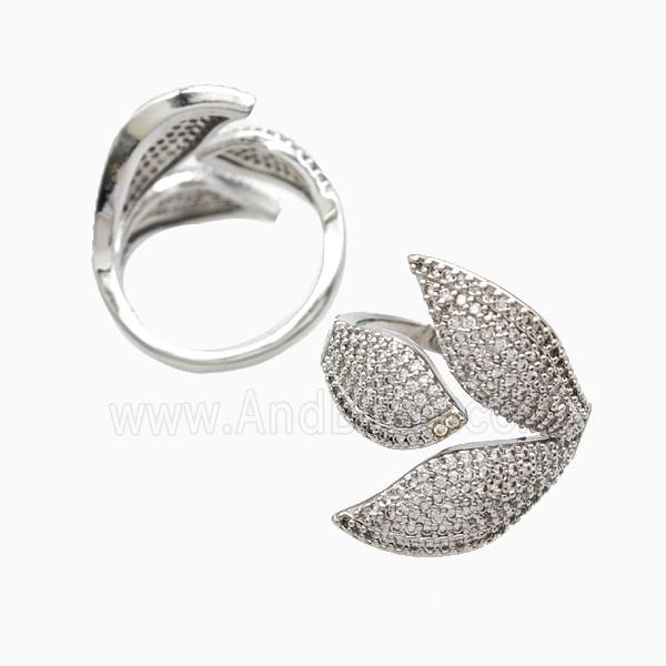 Copper Leaf Rings Pave Zirconia Platinum Plated