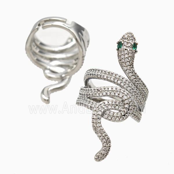 Copper Snake Rings Pave Zirconia Platinum Plated